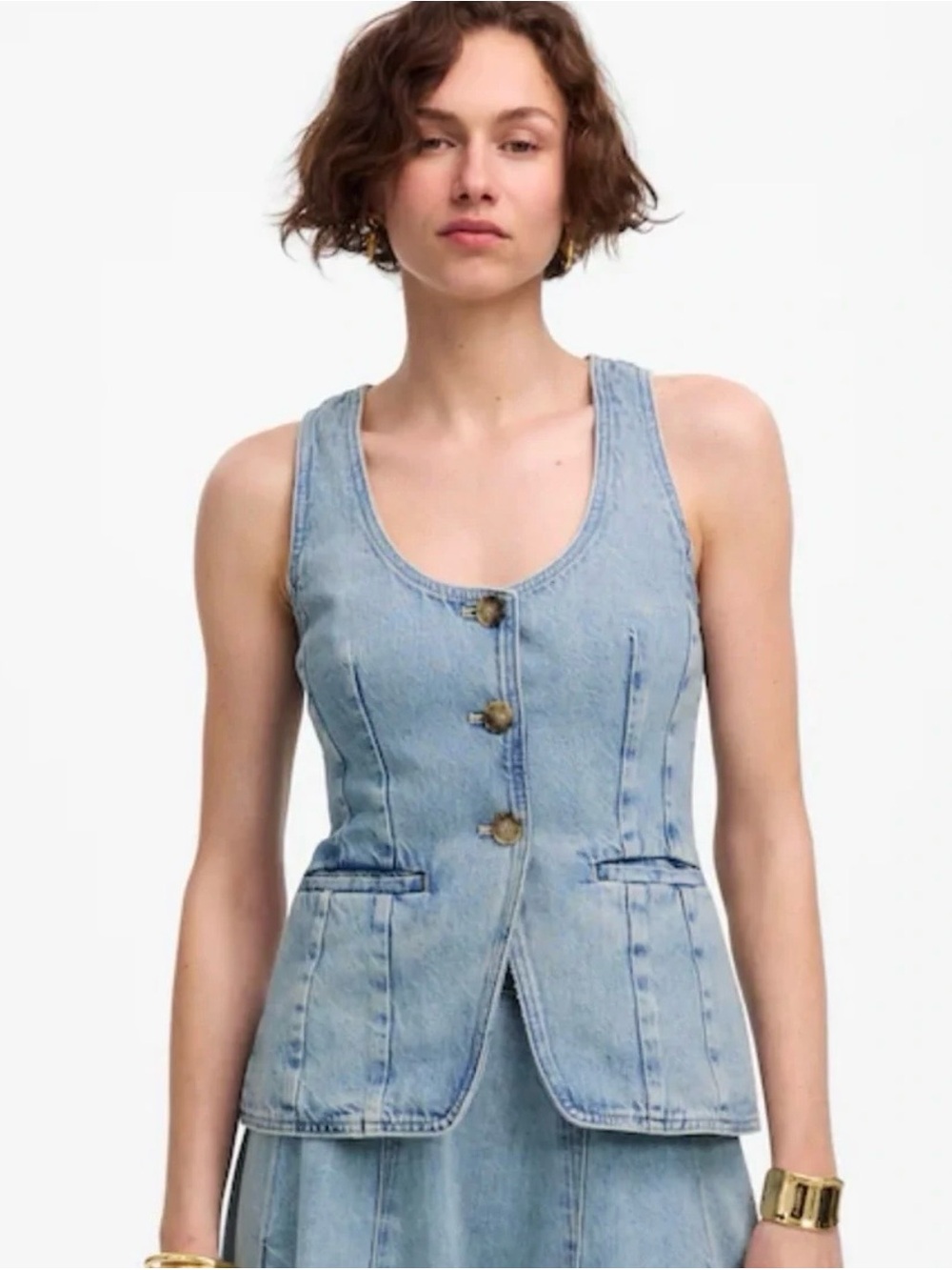 NWT Madewell Light Blue Denim Button-Front Vest-Size 2